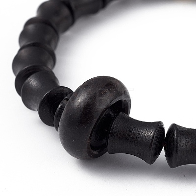 Ebony Wood Column Beaded Stretch Bracelet for Women BJEW-H566-11C-1