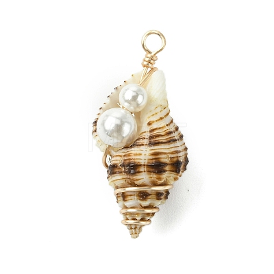 Natural Scallop Shell & Round Shell Pearl Pendants PALLOY-TA00197-02-1