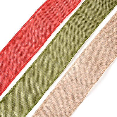 Yilisi 3 Rolls 3 Colors Polyester Imitation Linen Wrapping Ribbon OCOR-YS0001-02A-1