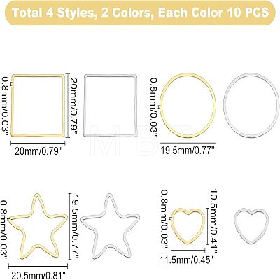 Unicraftale 80Pcs 8 Style 304 Stainless Steel Linking Ring STAS-UN0018-39-1