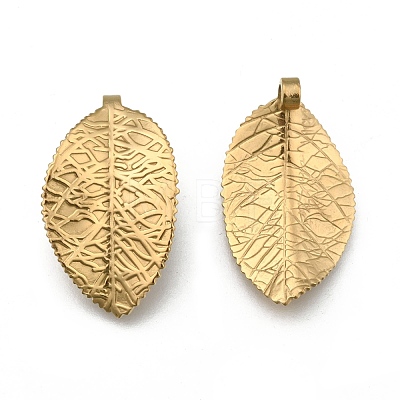 304 Stainless Steel Leaf Pendants STAS-S040-07G-1