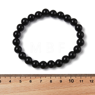 Natural Obsidian Beaded Stretch Bracelets X-BJEW-Q692-12-8mm-1
