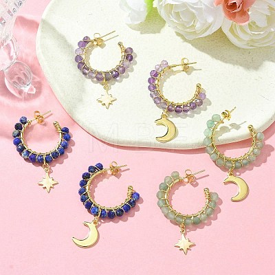 3 Pairs 3 Style Natural Mixed Gemstone Beaded Half Hoop Earrings EJEW-TA00322-1