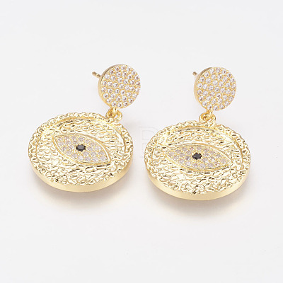 Brass Micro Pave Cubic Zirconia Dangle Ear Studs EJEW-G229-11G-1