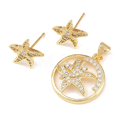 Brass Micro Pave Cubic Zirconia Pendant & Stud Earrings Sets for Women SJEW-F227-01D-G-1