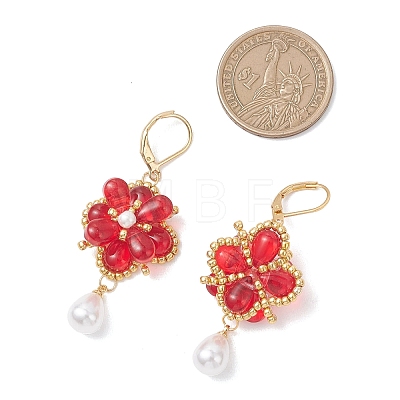 Flower with Teardrop Glass Beads Dangle Earrings EJEW-MZ00670-1