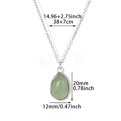 Natural Green Aventurine Irregular Oval Pendant 304 Stainless Steel Cable Chain Necklaces for Women FS-WGF500E-05-1