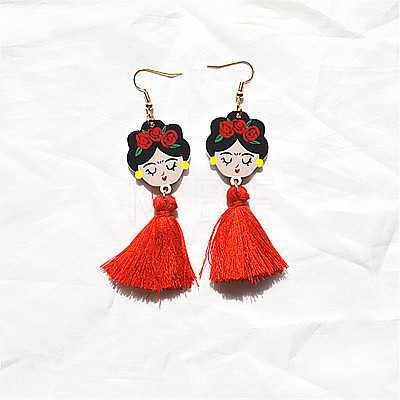 Alloy & Acrylic Tassel Dangle Earrings WG961F4-02-1