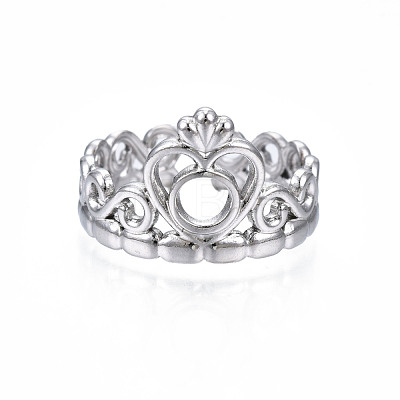 Non-Tarnish 304 Stainless Steel Heart Crown Open Cuff Ring for Women RJEW-S405-259P-1