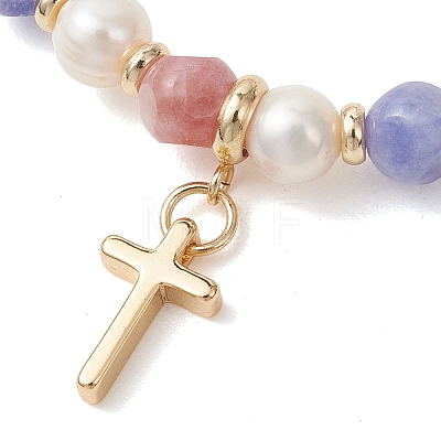Brass Cross Charm Bracelets BJEW-JB13531-1