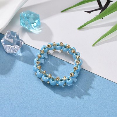 Round Glass Seed Beaded Finger Rings RJEW-JR00307-04-1