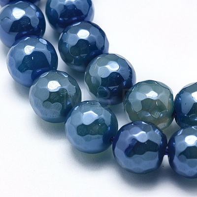 Electroplated Natural Agate Beads Strands G-O164-14-6mm-1