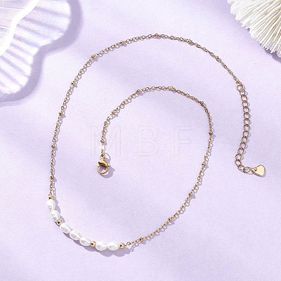 Natural Pearl Rice Beaded Pendant 304 Stainless Steel Satellite Chain Necklaces for Women NJEW-JN05782-1
