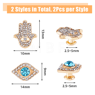 DICOSMETIC 4Pcs 4 Style Alloy Hamsa Hand & Evil Eyes Watch Band Studs FIND-DC0004-73-1