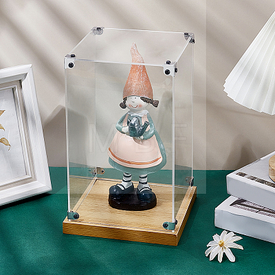 Transparent Acrylic Minifigure Display Cases with Wooden Base ODIS-WH0030-298B-1