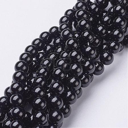 Natural Black Onyx Round Beads Strands GSR8mmC097-1