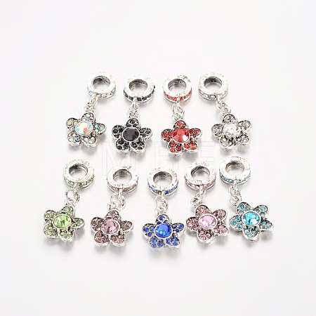 Flower Antique Silver Plated Alloy Rhinestone European Dangle Charms MPDL-K013-M-1