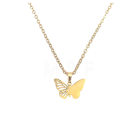304 Stainless Steel Filigree Butterfly Pendant Necklaces for Women FS-WG8B29F-03-1
