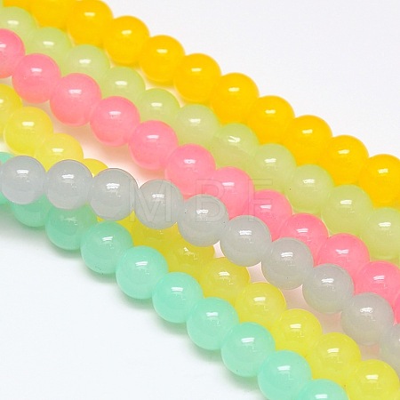 Imitation Jade Glass Round Bead Strands GLAA-A022C-8mm-M-1