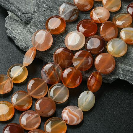 Flat Round Gemstone Natural Red Agate Stone Beads Strands X-G-S110-03-1