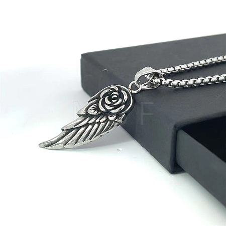 Stainless Steel Men's Rose Angel Wing Pendant Necklaces BI7944-1
