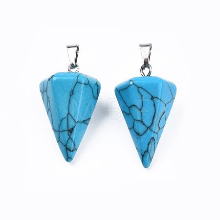 Cone/Spike/Pendulum Dyed Synthetical Blue Turquoise Stone Pendants G-R278-77-1
