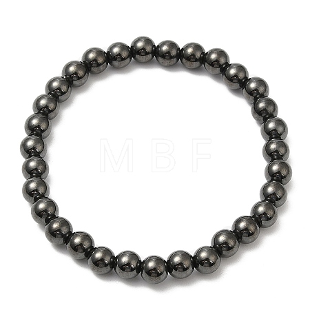 Synthetic Magnetic Hematite Round Beaded Stretch Bracelets BJEW-E080-02B-1