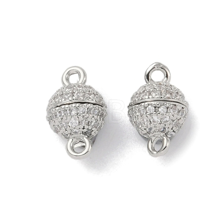 Rack Plating Brass Micro Pave Cubic Zirconia Magnetic Clasps with Loops KK-A224-11P-1