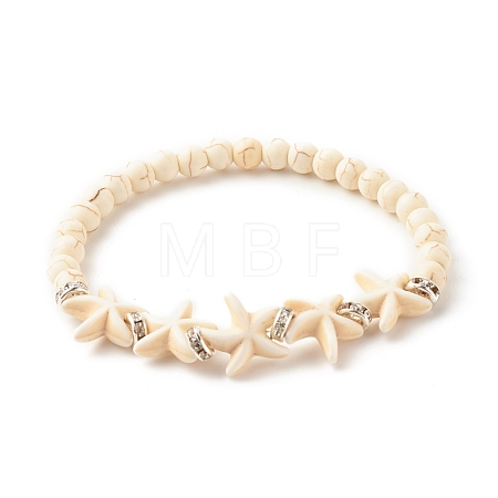 Synthetic Turquoise Starfish Stretch Bracelet BJEW-JB07702-04-1