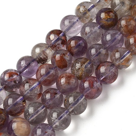 Natural Purple Phantom Quartz Purple Lodolite Quartz Beads Strands G-S333-10mm-030-01-1