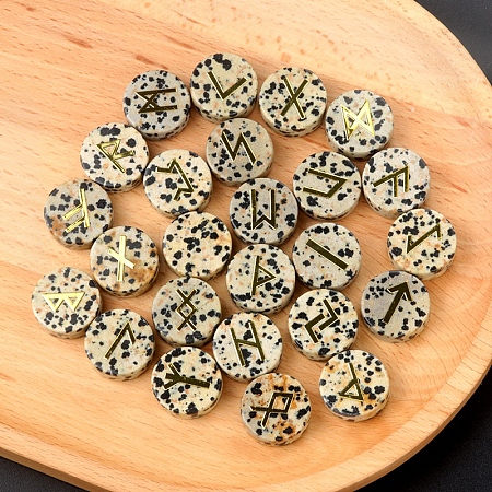 Tumbled Natural Dalmatian Jasper with Carved Rune Words PW-WG60219-09-1