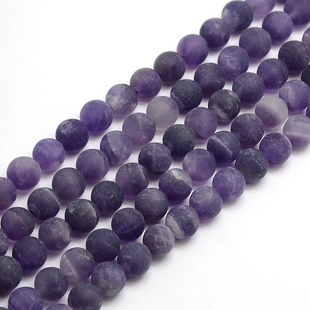 Frosted Natural Amethyst Round Bead Strands G-M064-6mm-13-1