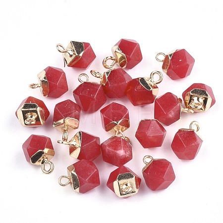 Electroplate Natural White Jade Star Cut Round Charms G-S344-08G-1