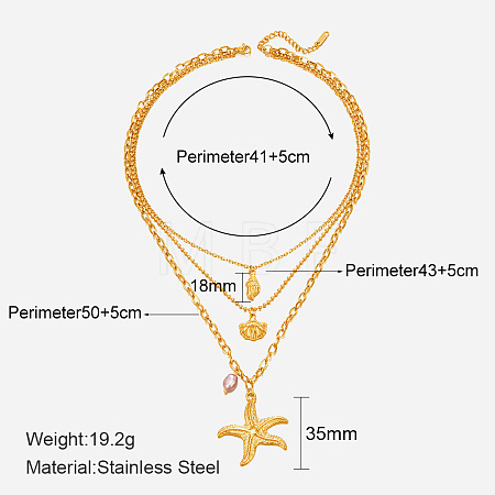 304 Stainless Steel with Natural Freshwater Pearl Double Layer Necklaces FS-WG7985A-02-1