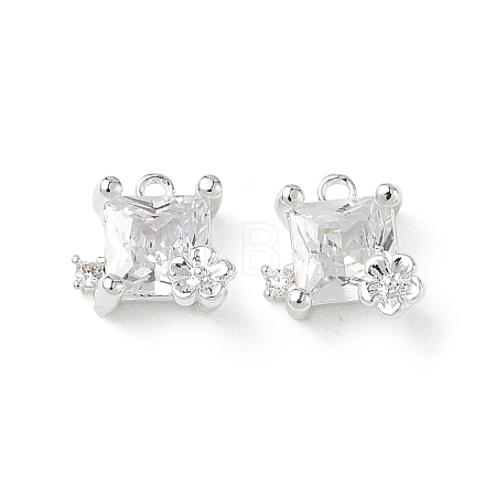 Brass Micro Pave Clear Cubic Zirconia Charms KK-P355-09S-1