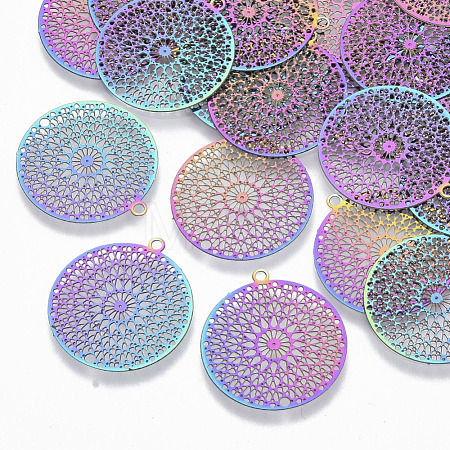 Ion Plating(IP) 201 Stainless Steel Filigree Pendants STAS-R102-12-1