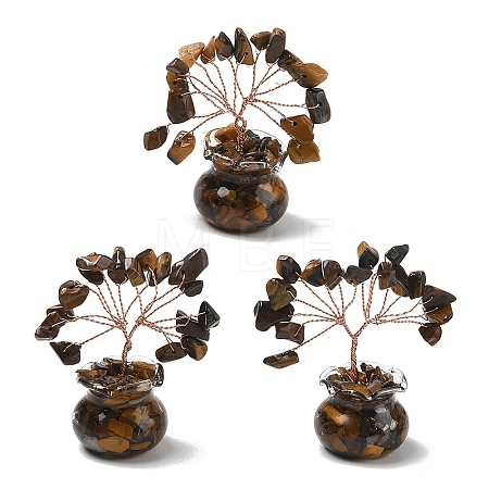 Natural Tiger Eye Chips Tree of Life Decorations DJEW-Z007-02P-1