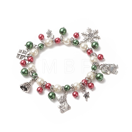 Glass Pearl Beaded Stretch Bracelet BJEW-TA00250-1