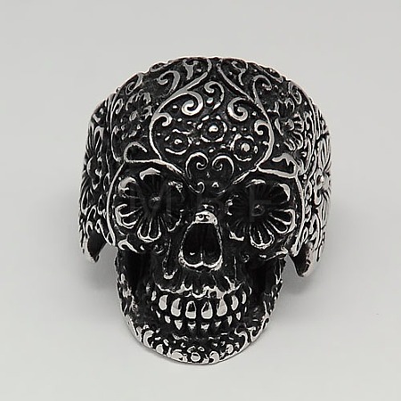 Personalized Retro Halloween Jewelry Sugar Skull Rings for Men RJEW-F006-163-1
