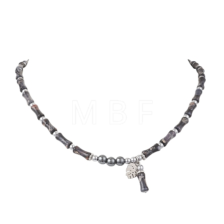 Dyed Purple Natural Imperial Jasper & Synthetic Non-magnetic Hematite Bamboo Joint Beaded Necklaces NJEW-JN05725-01-1