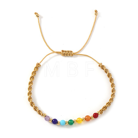 Natural Mixed Gemstone & Glass & Brass Round Beads Braided Bead Bracelets PH4377-4-1