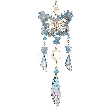 Natural Aquamarine and Resin Pendant Decorations HJEW-TA00134-01-1
