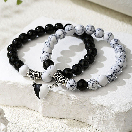 2Pcs Alloy Magnetic Heart Charm Bracelets FS-WGCA466-04-1