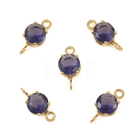 Brass Pave Cubic Zirconia Flat Round Connector Charms KK-P347-01G-04-1