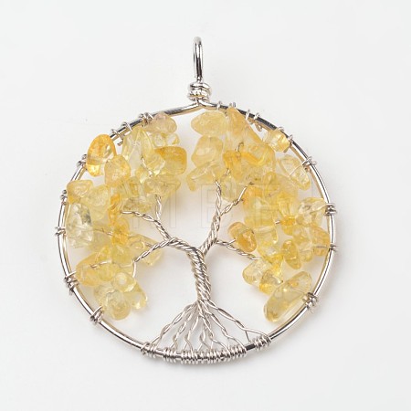 Tree of Life Natural Citrine Big Pendants G-L455-D06-1