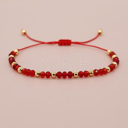 Glass & Brass Round Beads Braided Bead Bracelets LS-RD6595-3-1