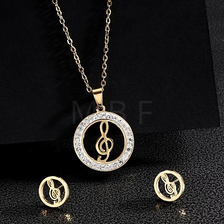 Ring 201 Stainless Steel Crystal Rhinestone Pendant Necklaces & Stud Earrings Sets FS-WGA12F6-09-1