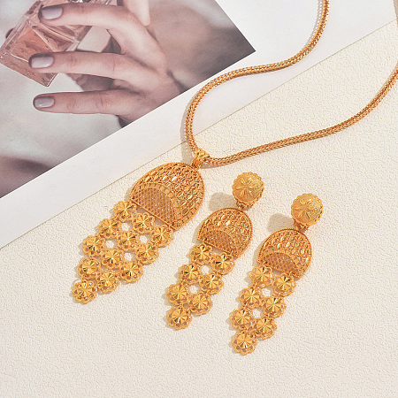 Vintage Alloy Long Tassel Hollow Flower Earrings & Necklaces Sets for Women HI3455-1