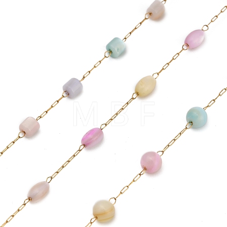 Handmade 304 Stainless Steel Dyed Shell Beads Round Link Chains CHS-B011-03A-G-1
