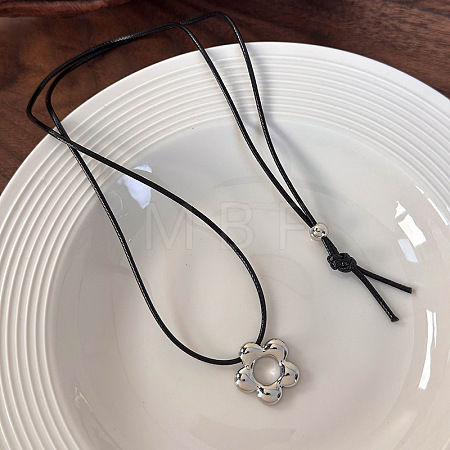Alloy Flower Pendant Adjustable Waxed Cord Long Necklaces for Women WG0DEE3-02-1